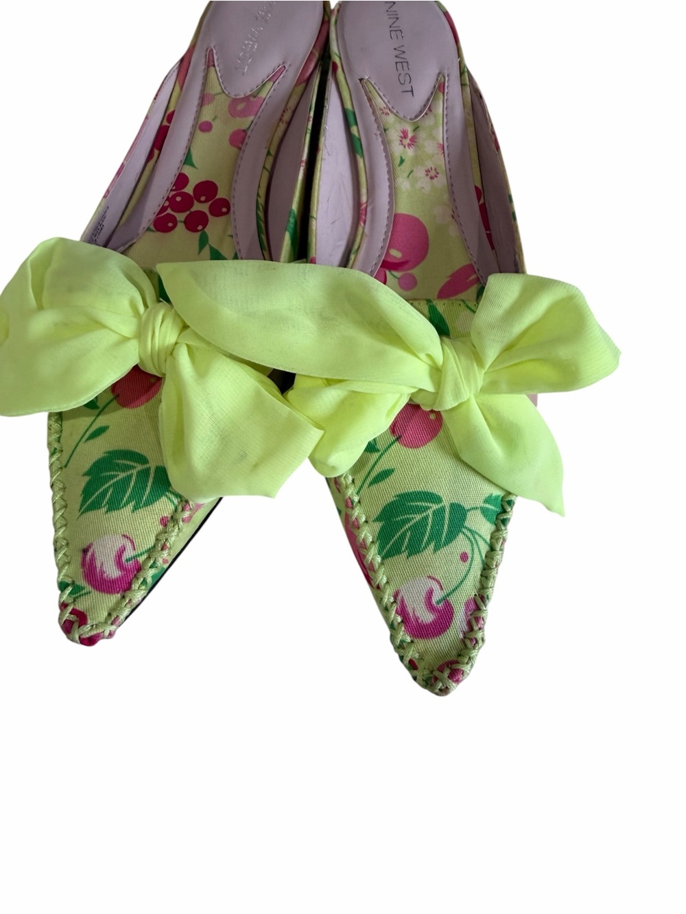 Nine West Light Green Cherry Print Pointed Toe Slides Sz 7 - Picture 6 of 10